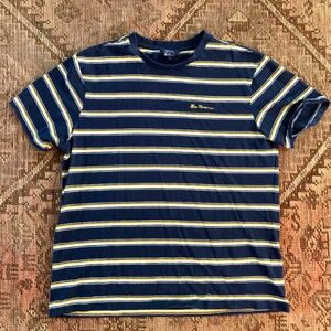 Ben Sherman Men's Striped T shirt Large Crew Neck Collegiate Blue Navy